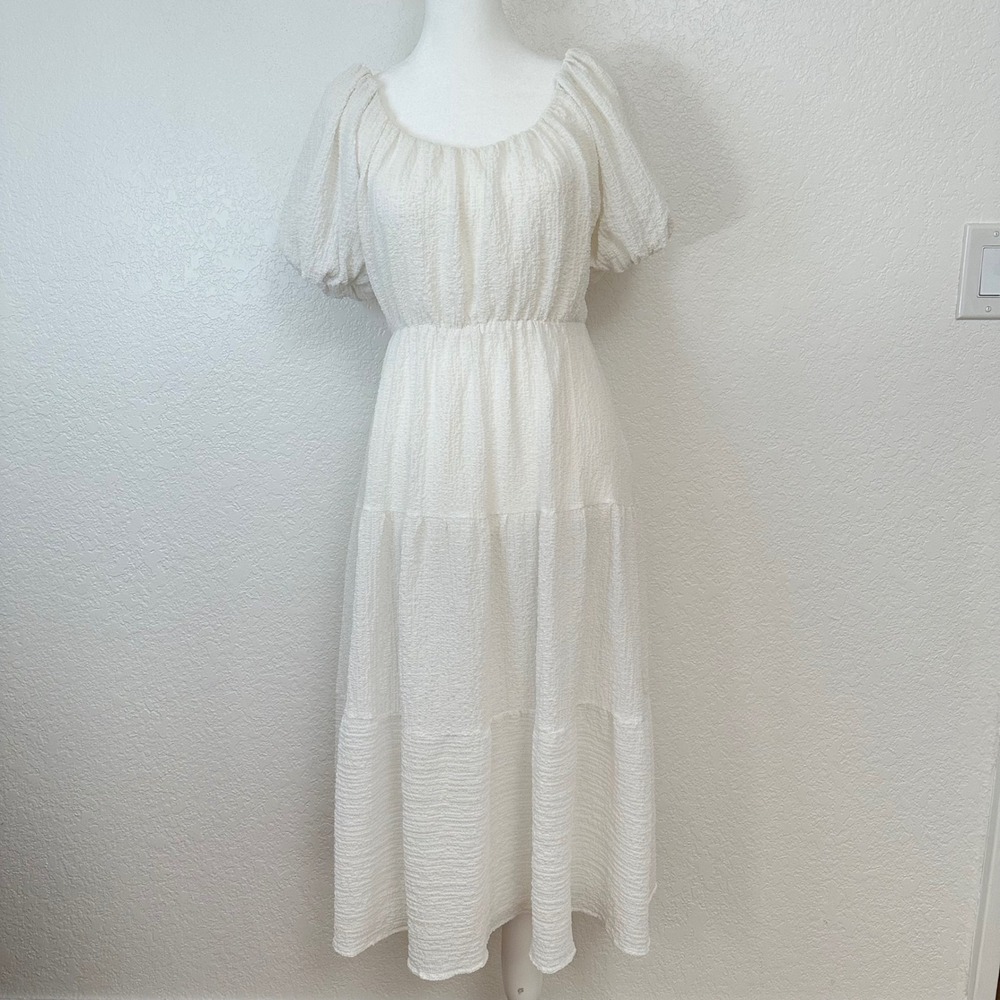 ASTR‎ Babydoll Midi Dress Women Small White Boho Fairy Cottagecore